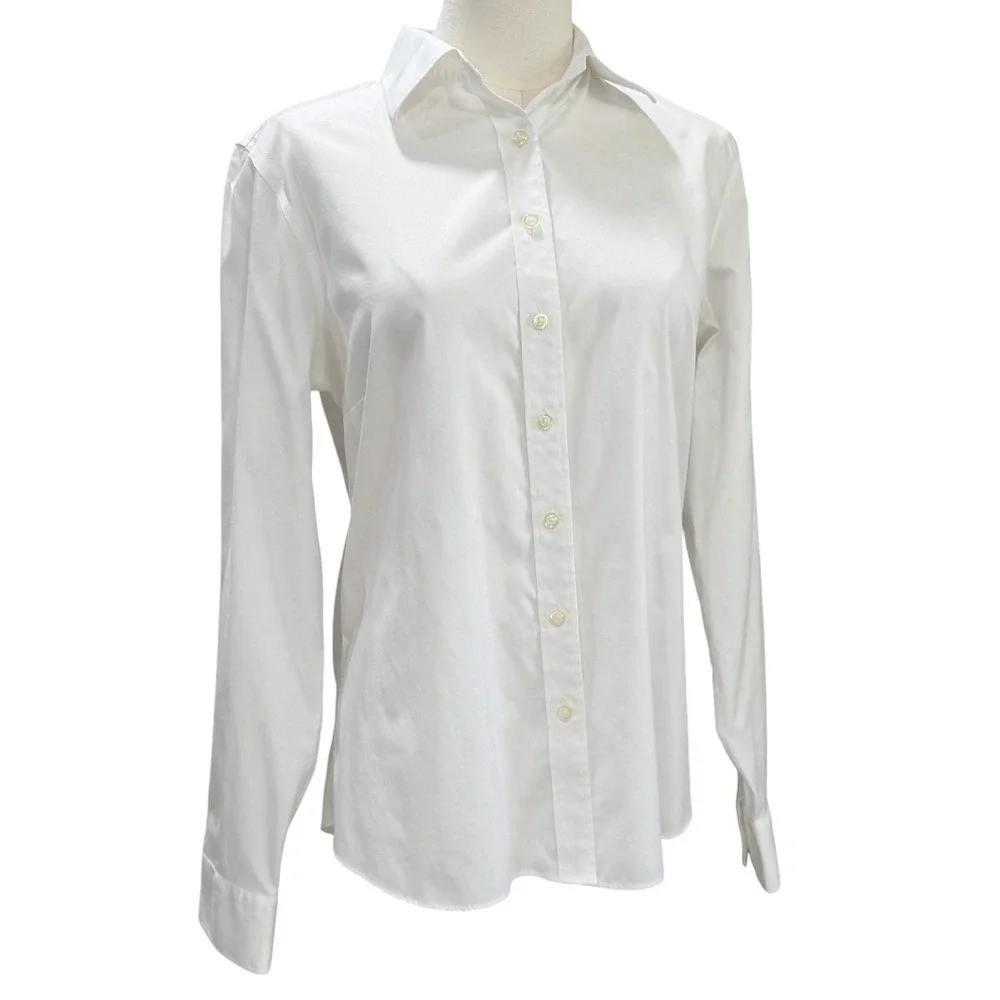 Lands End White Oxford Button Down Old Money Office Corporate Shirt Minimalist - Picture 6 of 8
